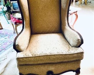 #755A- Wingback chair with nailhead trim. 
Cat scratches on back. Need to be recover only on the back or remove back for a restoration look. . Great bones.  28w 30t $150. 