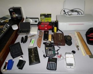 Knives, HP printer, personal GPS, calculators, storm alert device.