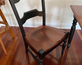 5- $295 Nichols and Stone Dining Table & 4 chairs, wood and black, 5'L with one leave (take 18" off when you remove it) - Very good condition.