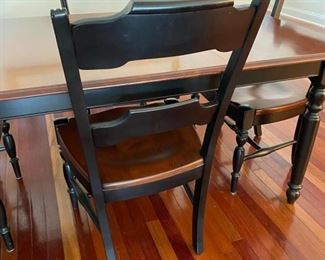 5- $295 Nichols and Stone Dining Table & 4 chairs, wood and black, 5'L with one leave (take 18" off when you remove it) - Very good condition.