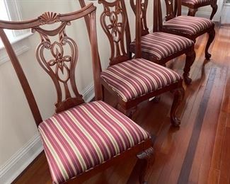 6- $1,200 Pennsylvania House dining room table and 10 chairs & 2 Armchairs Chippendale style. 108" L (includes 2 18" leaves) x 44"W 