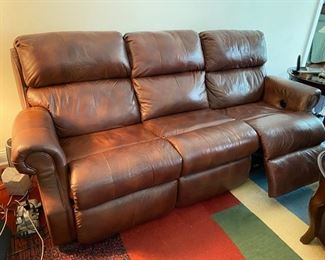 9- $250 Haverty's Three seats sofa with two recliners (pls see pics, could you a good leather cleaning)