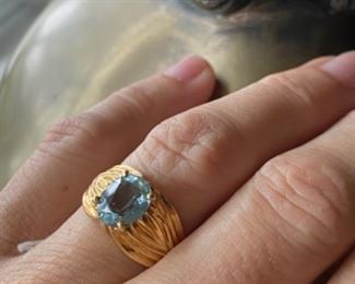 $198. Sz 6. 14kt yellow gold. With blue topaz