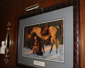 George Washington "Prayer at Valley Forge" print in carved frame. 