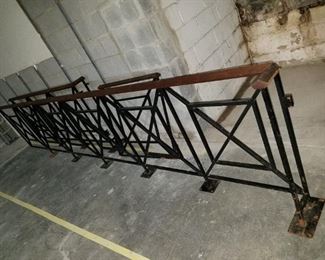 mid century modern iron and wood railing from a former office. 2 sections (14 feet and 7 feet), plus a "door".  VERY HEAVY...Buyer moves