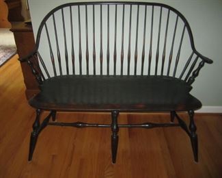 BLACK WOODEN WINDSOR  BENCH BY D.R. DIMES