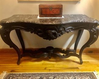 Rococo Rosewood Console Table with Black Marble Top