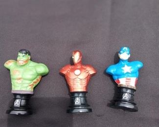 Lot Number:	82
Lead:	Marvel Superhero Mini Busts
Description:	3 total: Iron Man, Captain America & Hulk ***Hulk has writing on him
