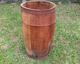 Lot Number:	122
Lead:	Vintage Wooden Nail Keg
Description:	"American Steel & Wire Company" "100 lbs common wire nails #8" 18" tall by 10" diameter at top