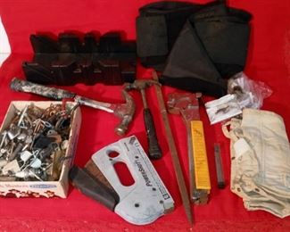 Lot Number:	151
Lead:	Box of Misc Tools & Supplies
Description:	back brace, cloth belt, staplers, hammer, rasp, miter box, nails, etc