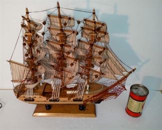 Lot Number:	155
Lead:	Handmade Scale Model Sail Ship
Description:	cloth sails; ship body and posts are wood 17.5" tall by 18.5" long
