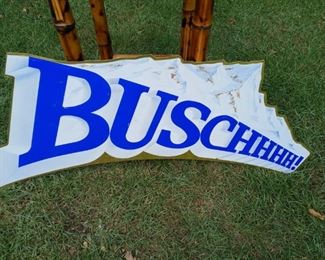 Lot Number:	172
Lead:	Vintage Busch Beer Sign- Buschhhh!
Description:	metal; 1990 mountains embossed; 35" long by 19" tall at "B"
