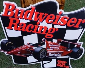 Lot Number:	184
Lead:	Vintage Budweiser Racing Beer Sign
Description:	metal; Simpson #40; Formula 1 Indy, embossed design, 1995 32" wide by 28" tall