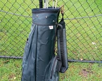 Lot Number:	204
Lead:	Vintage Golf Club Bag & Clubs
Description:	green golf bag; USA; nylon- no rips Clubs: Dunlop Max Plus 1,3 & 5; Statos 1, 95 degree; TPS Pro Brassie; wood Faultless 5