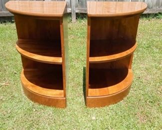Lot Number:	218
Lead:	Pair of Curved End Tables
Description:	wood; 2 shelves plus top; can go together or be separated
