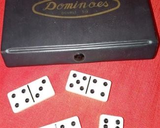 Lot Number:	246
Lead:	Vintage Dominoes Double Six
Description:	28 pieces; hard plastic, in original plastic case No. T-219; each= 2" by 1" by .5"
