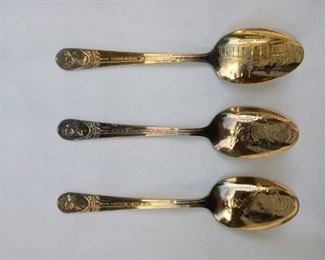 
Lot Number:	270
Lead:	Three Presidential Spoons
Description:	George Washington- Mt. Vernon John Adams- Chief Justice Thomas Jefferson- Louisiana Purchase gold washed; 5" long
