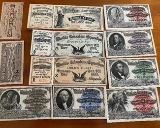 Entire set of World’s Columbia’s Exposition tickets and currency