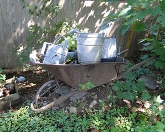 Wheel Barrow with Galvanized Items