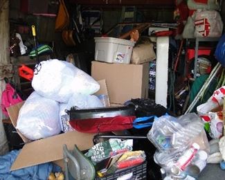 Garage full including Giant Blow Molds and lots of Christmas