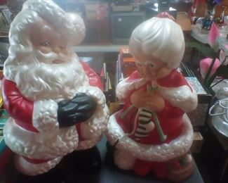 Large ceramic Santa and Mrs. Claus