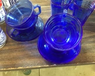 Moderntone cobalt blue 2 handled bowl and plate x4