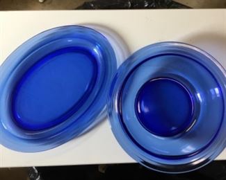 Moderntone cobalt blue bowl and platter -as is