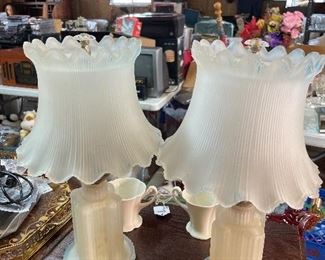 Pair of glass lamps, 12-inch tall. They need to be rewired.