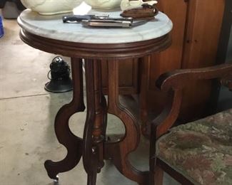 Walnut parlor table marble top