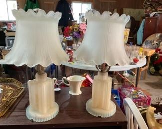 Pair of glass bedside table lamps. 12 inch tall