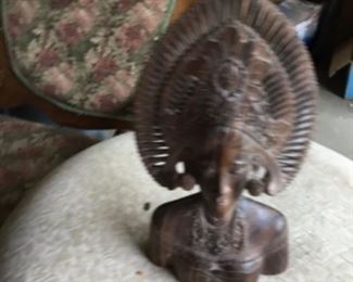 Vintage artisan carved wood African head