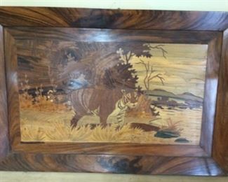 (DM) Wood inlyed picture of a tiger scene - large
