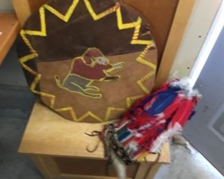 Vintage Indian shield (hide) and headdress