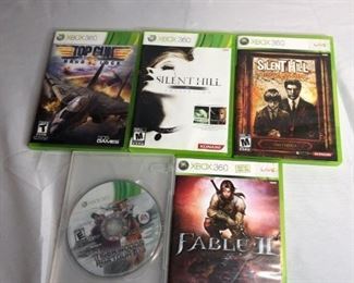XBox 360 Games
Five (5) games, untested: Tiger Woods, Silent Hill, Silent Hill Homecoming, Fable 2, Top Gun Hard Lock