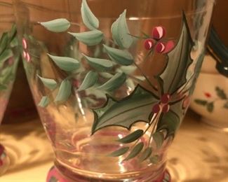 Christmas Barware
Eight (8) assorted DIY painted wine glasses, eight (8) tumblers, and one (1) Budweiser stein. Two (2) wine glasses are not Christmas themed.