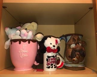 Decorative Mugs
Three (3) decorative mugs: one (1) "I Love You", one (1) mini "I Wuf You", and one (1) Man smoking cigarettes.