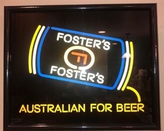 Foster's Signs
One (1) light up sign (turns on!!) - 18"Hx22"Wx5"D. One (1) Foster's Lager plastic sign - 16"x16". Buyer must remove from wall.