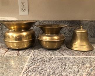 Decorative Brass Bell and Spittoons
One (1) bell and two (2) spittoons.