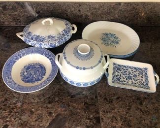 Assorted Blue and White Dishware
Seven (7) pieces of assorted blue and white china. Including one (1) ironstone dish - made in Spain, one (1) Bowl- stamped SA, one (1) John Maddock soup terrain, one (1) Small untamped tray and three (3) Corelle serving plates. No major damage, minor wear.