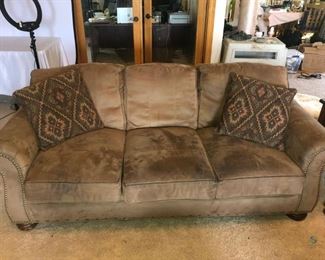 	
Brown Suede-Like Living Room Set
Includes sofa, love seat, chair and ottoman. Unknown brand. All pieces show some wear. Sofa - 36"Hx87"Wx39"D. Love Seat - 36"Hx64"Wx39"D. Chair - 34"Hx41"Wx38"D. Ottoman - 18"Hx34"Wx24"D