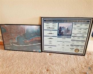 Two (2) Large Framed Pictures
One (1) area map of Pensacola Bay. One (1) US Navy Ships and Submarines. 32"Hx23"W and 32"Hx28"W