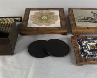 Trivets and Coasters
Three (3) trivets and a few coasters with box. Trivets measure between 6-8". Some wear on the coasters
Notes - Multiple pieces. Please bring box(es).