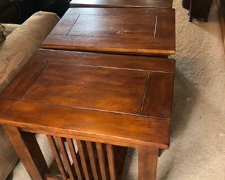 Three (3) Mission-Style Side Tables
Three (3) matching mission style tables. Some marks and scuffs, sticky residue. Need a cleaning, but in great condition. Measurements: 25"Hx26"Wx18"D