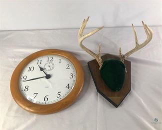 Clock and Antlers
Clock is 14" in diameter - works. Antlers are 18"H