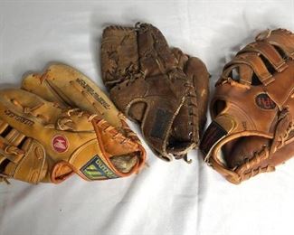 Vintage Baseball Mitts
Three (3) vintage, used baseball mitts