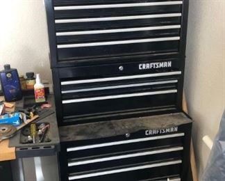 Craftsman Stacked Tool Box and Contents
Craftsman black stacked tool box. Three (3) pieces stacked. Comes with all items in drawers and on top. See photos for more.