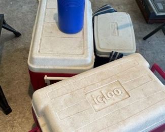 Igloo and Coleman Coolers
Two (2) 18"x23" coolers, one (1) 14"x14" cooler, and one (1) thermos