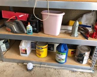 Assorted Garage Goods
Garage goods including wood stain, jacks, trash can and more. Items have been used and may need cleaned.