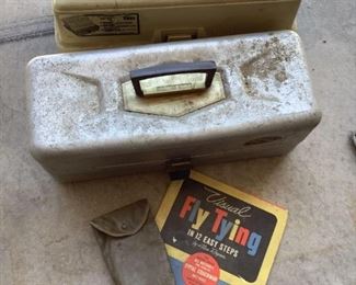 Tackle Boxes & Lures
Includes one (1) Plano tackle box and contents, one (1) Old Pal tackle box and contents, a bag of fishing weights, and a "Visual Fly Tying" book.