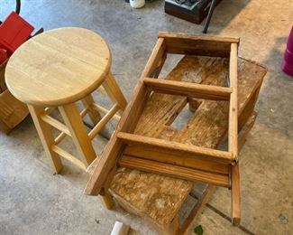 Wooden Stools
Two (2) sitting stools and one (1) step ladder. Well worn condition.